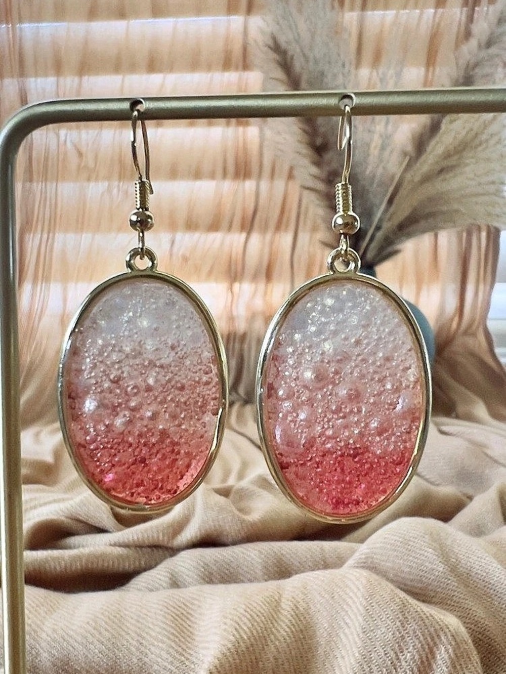 Bubble Resin Pink & White Oval Drop Earrings